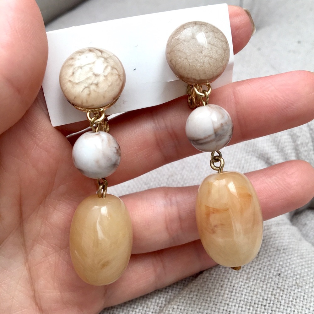 🩷 New Amber stone beads lucite resin gem dangle earrings
